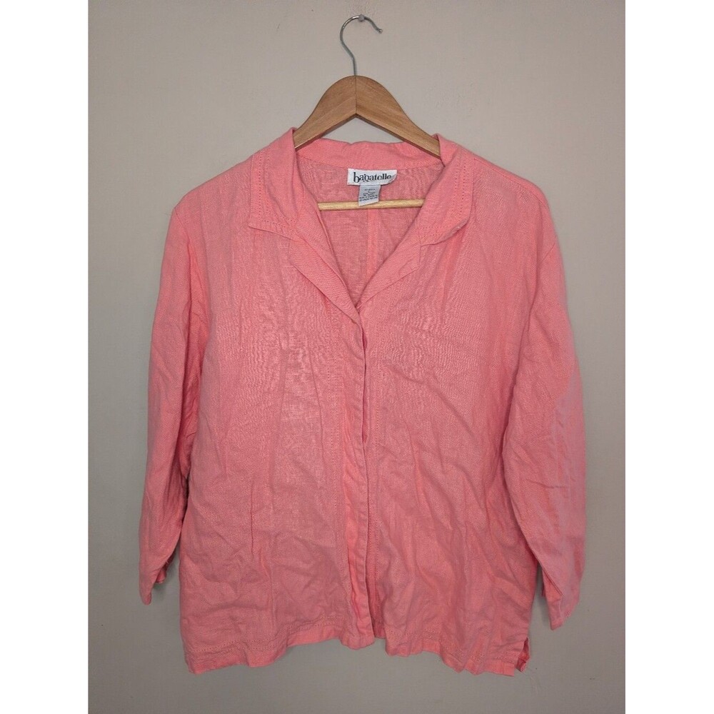 Bagatelle Linen Vintage Coral Button Down Blouse Size L
